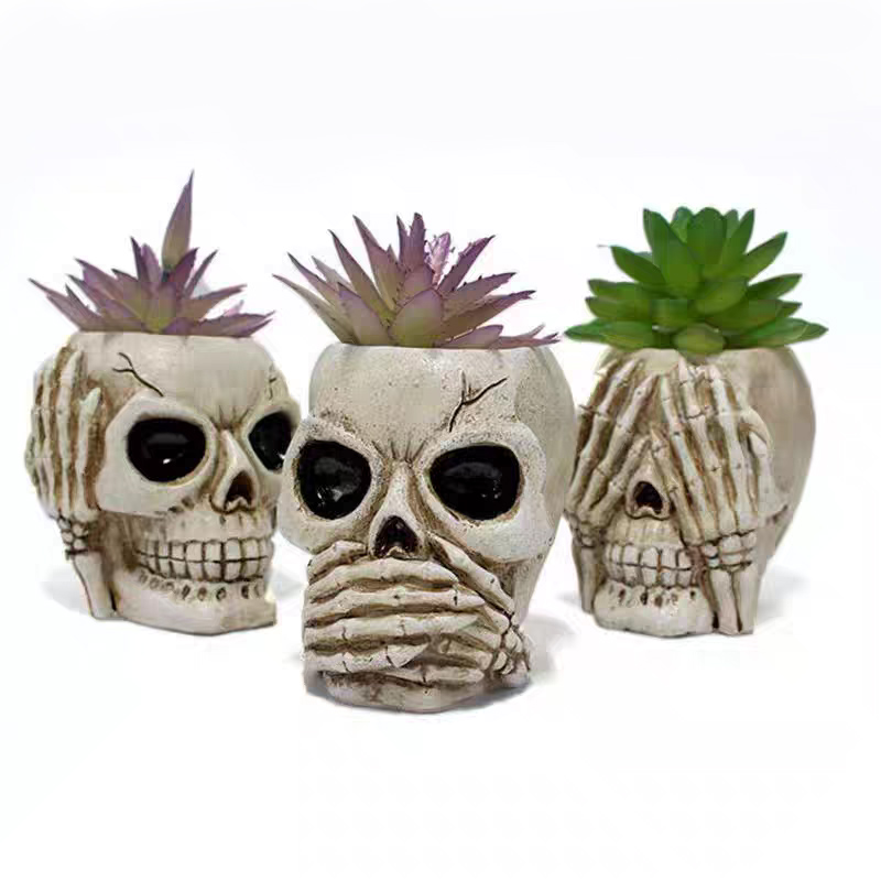 Retro resin skull head flower pot